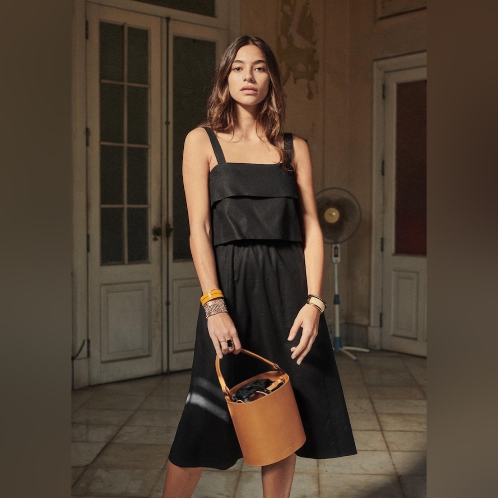 Sezane Isabella Black Linen Blend Dress